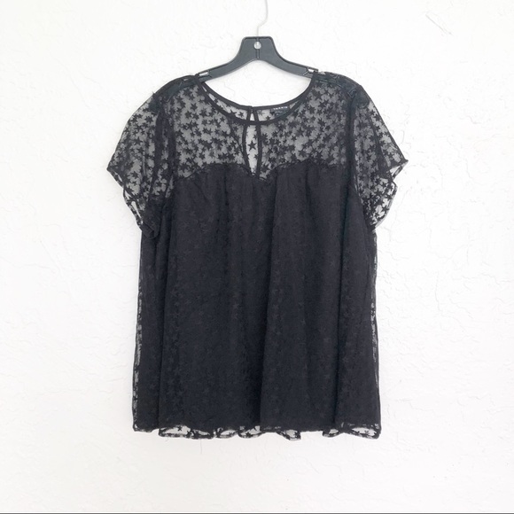 Torrid Star Mesh Black Short Sleeve Blouse Top - Picture 3 of 6